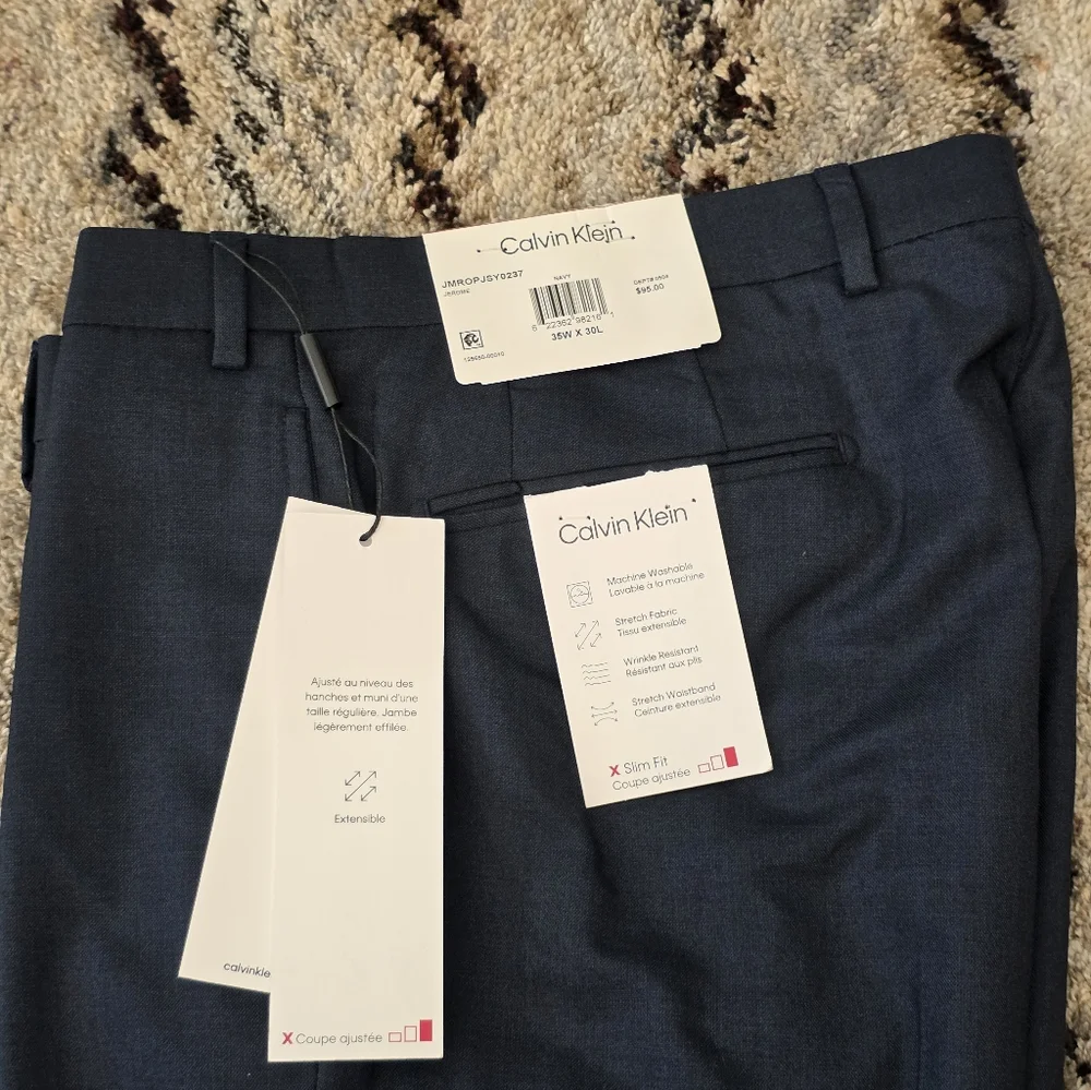 Calvin Klein Dress Pants Men 35x30 Navy Blue NWT $95 Slim Fit Stretch - Picture 2 of 6